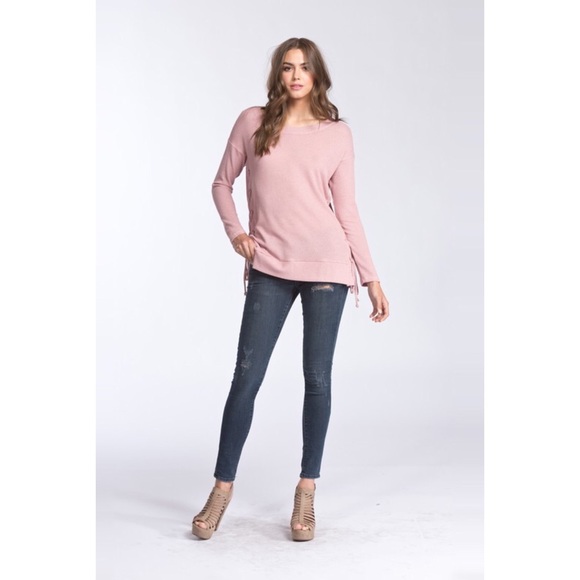 Lace Up Waffle Knit Top - Picture 2 of 2